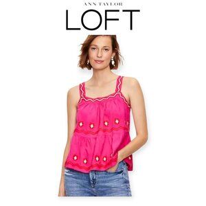 Linen Viscose Embroidered Ann Taylor Loft Tank, Size Large